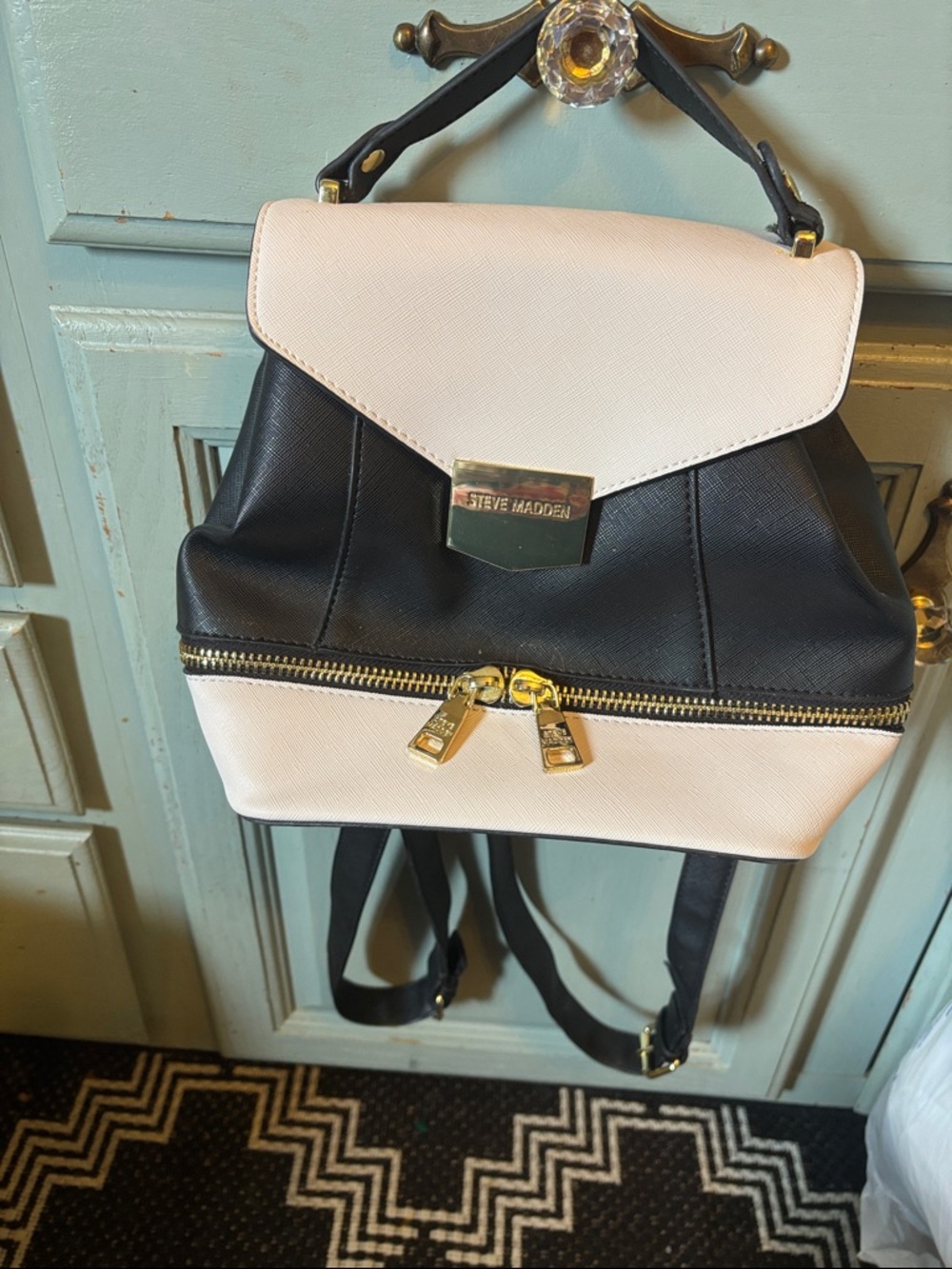 Steve Madden Two-Tone Black & Cream Backpack Purse